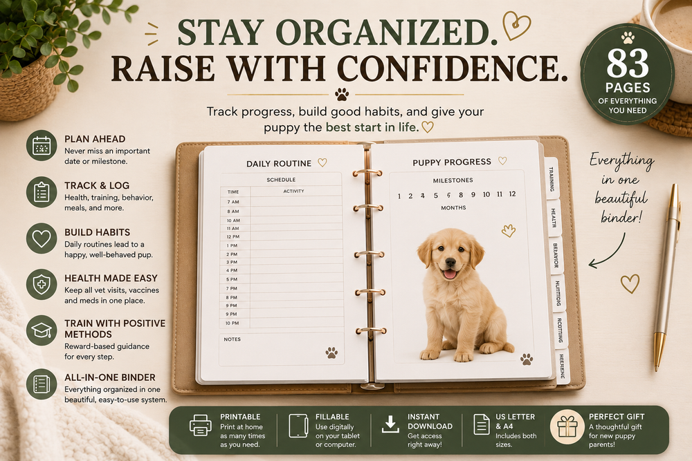 The Puppy's First Year Binder – Your Complete Puppy Planner & Training Companion